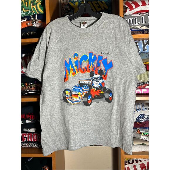 Vintage 90s Disney Mickey Mouse Hot Rod Double Sided Tee - Picture 1 of 4